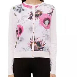 TED BAKER LONDOM Erinie Neon Poppy‎ Woven-Front Cardigan size 2